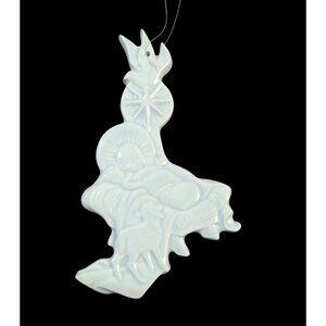 vintage‎ White Ceramic Nativity Scene Christmas Ornament 5" With Luke 2 Verse